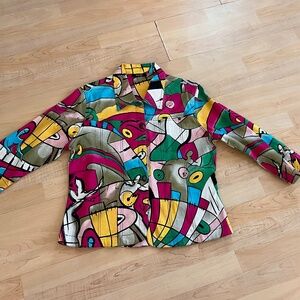 Vintage Women’s Kaktus Picasso Top Jacket Button Down Long Sleeve Art Work RARE